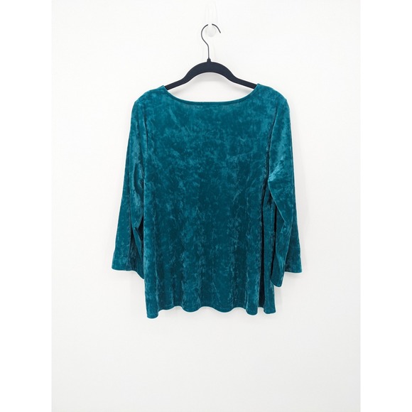 J Jill Crushed Velvet Top Womens Medium Teal Green Blouse Mature Spring Casual - Picture 6 of 9